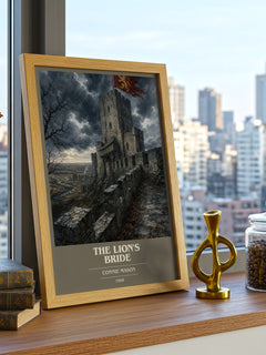 The Lion's Bride book cover print framed by window – literary home decor