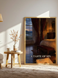 A Taste of Sin watercolour print in frame leaning in hallway – romance wall art