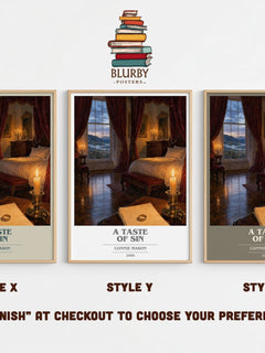 A Taste of Sin book cover print in frame leaning in hallway – romance wall art