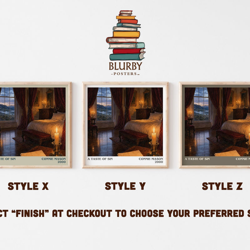 A Taste of Sin literary print in frame leaning in hallway – romance wall art
