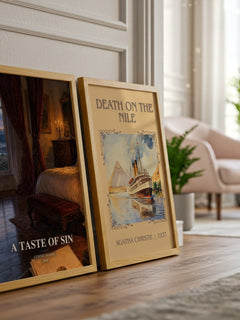 A Taste of Sin watercolour print framed by window – literary home decor