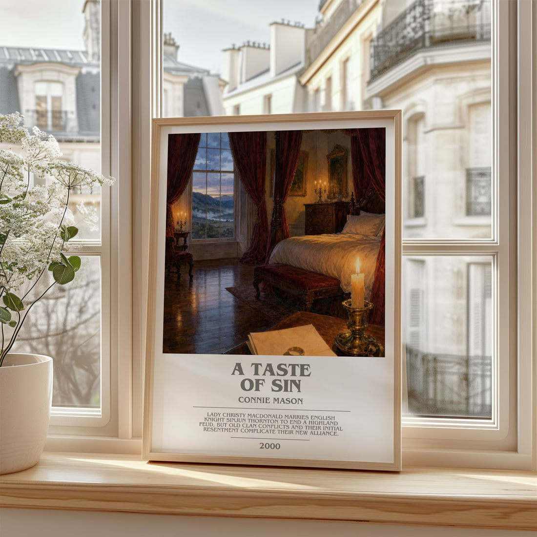 A Taste of Sin Bookish Wall Art by Connie Mason – framed print by a bright window