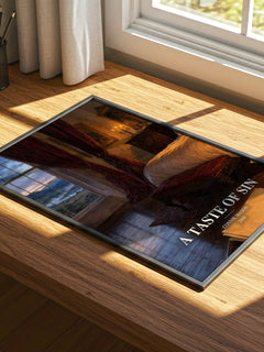 A Taste of Sin watercolour book poster framed on wall – romance wall art