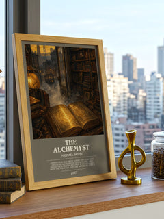 The Alchemyst bookish print framed by window – literary home decor