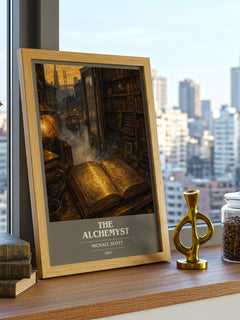 The Alchemyst book cover print framed by window – literary home decor