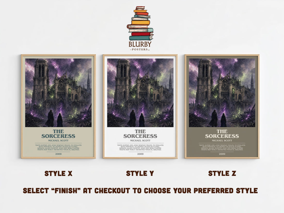 The sorceress bookish print in frame leaning in hallway – young adult wall art (mockup)