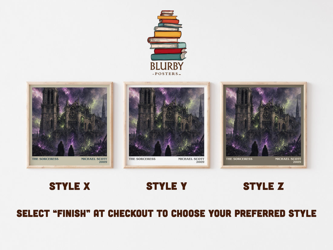 The sorceress literary print in frame leaning in hallway – young adult wall art (mockup)