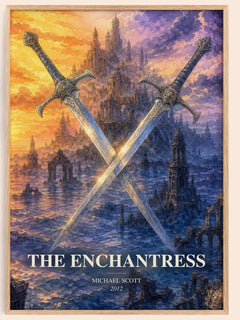 The Enchantress watercolour book poster by Michael Scott – framed literary art print