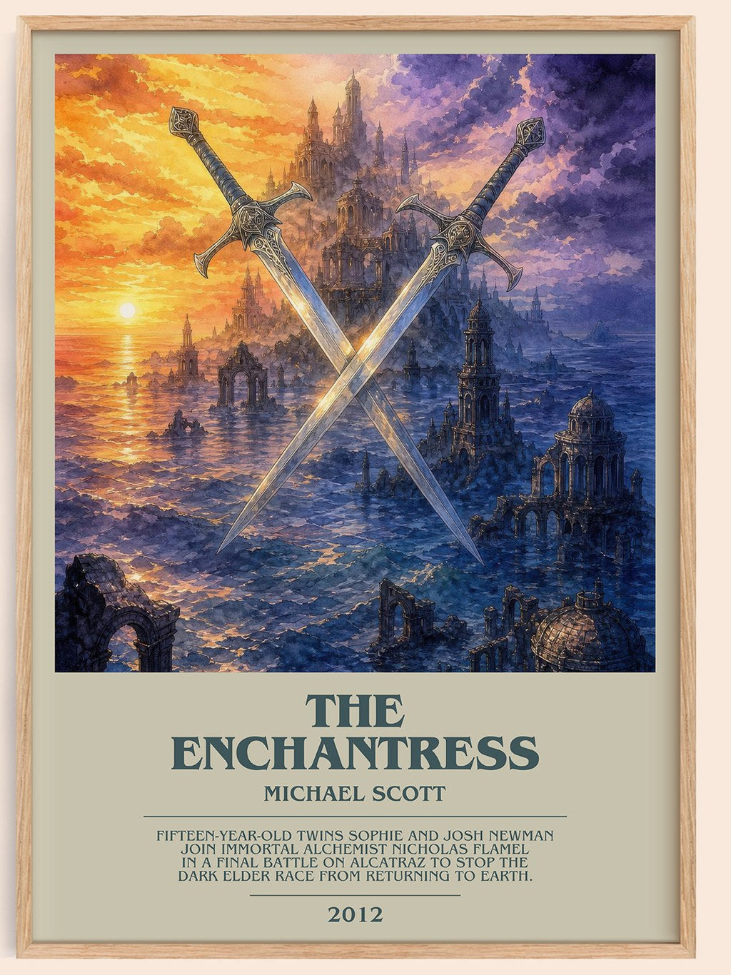 The Enchantress bookish book poster by Michael Scott – framed literary art print