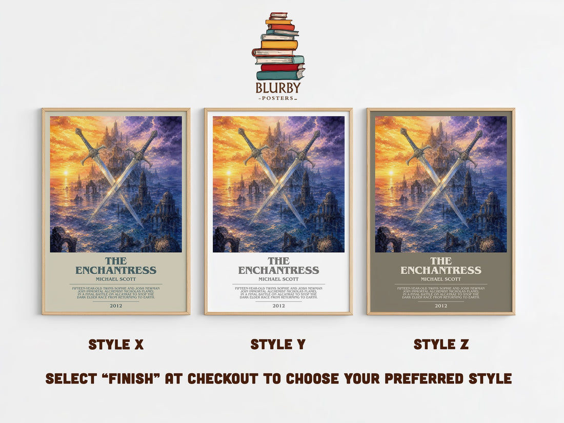 The Enchantress bookish print in frame leaning in hallway – young adult wall art (mockup)