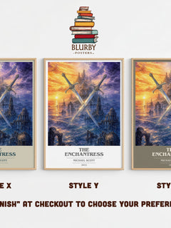 The Enchantress book cover print in frame leaning in hallway – young adult wall art