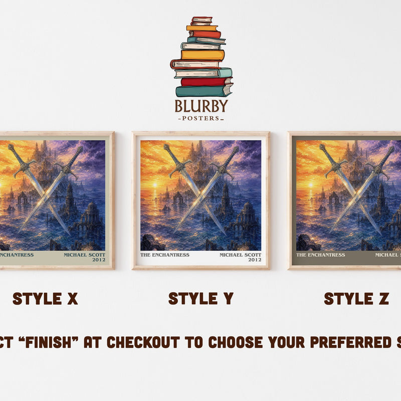 The Enchantress literary print in frame leaning in hallway – young adult wall art