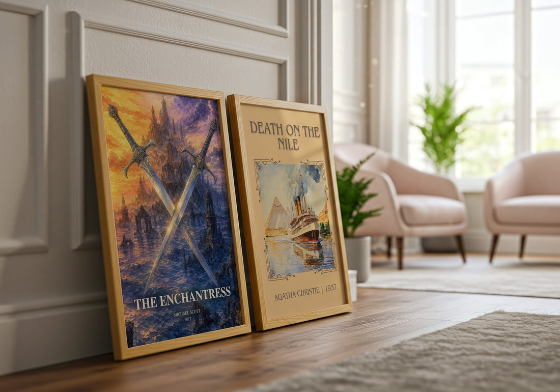 The Enchantress watercolour print framed by window – literary home decor