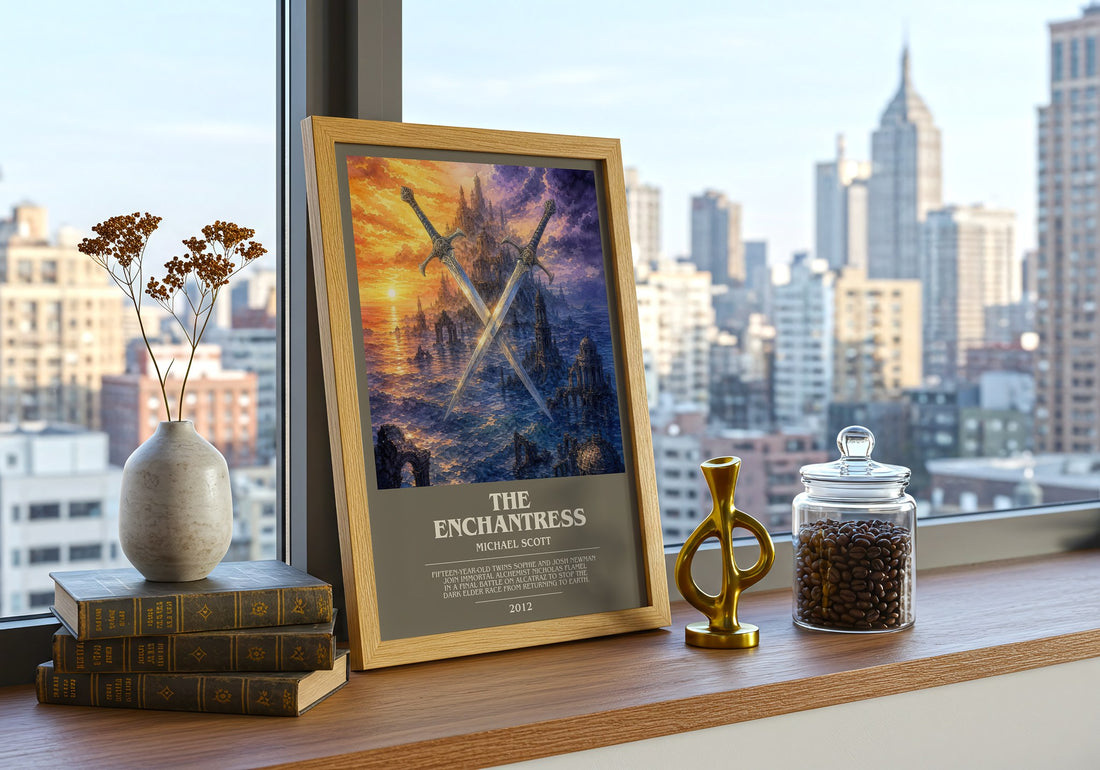 The Enchantress bookish print framed by window – literary home decor