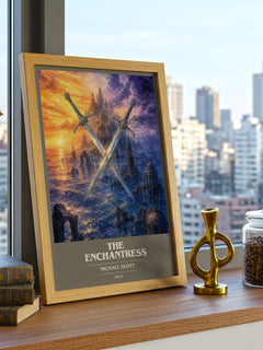 The Enchantress book cover print framed by window – literary home decor