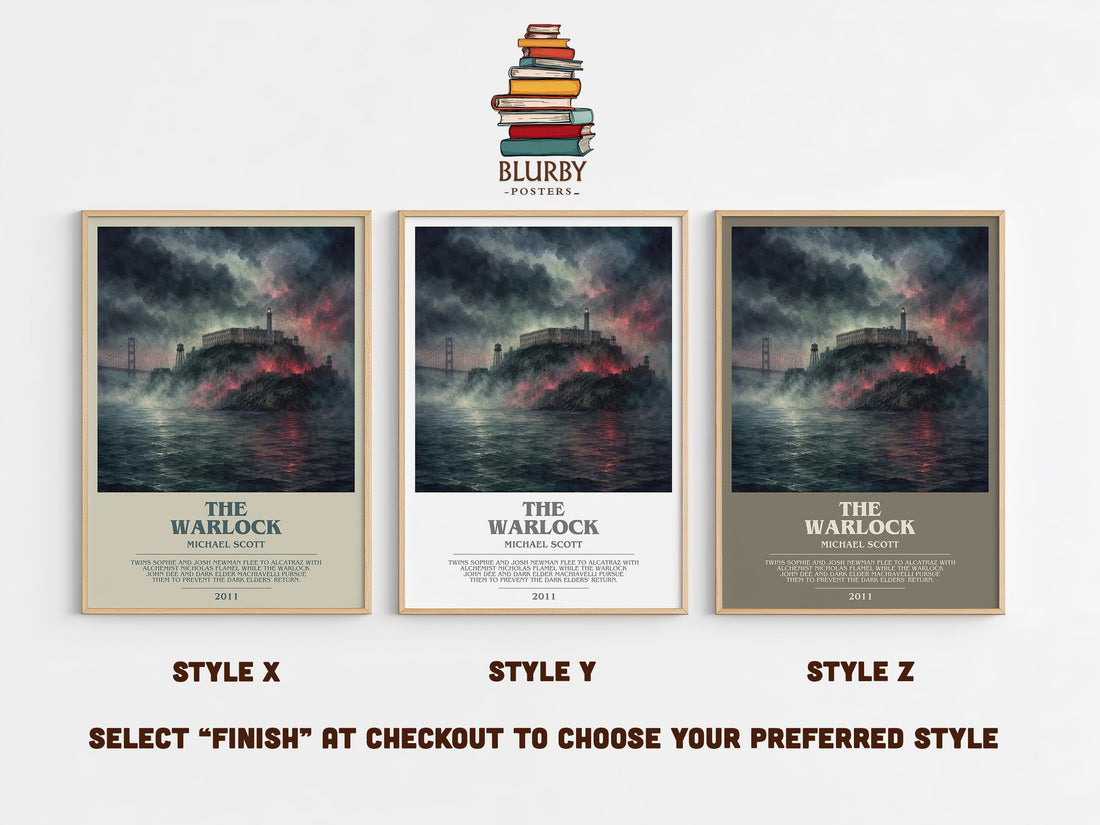 The Warlock bookish print in frame leaning in hallway – young adult wall art (mockup)
