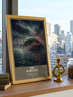 The Warlock book cover print framed by window – literary home decor