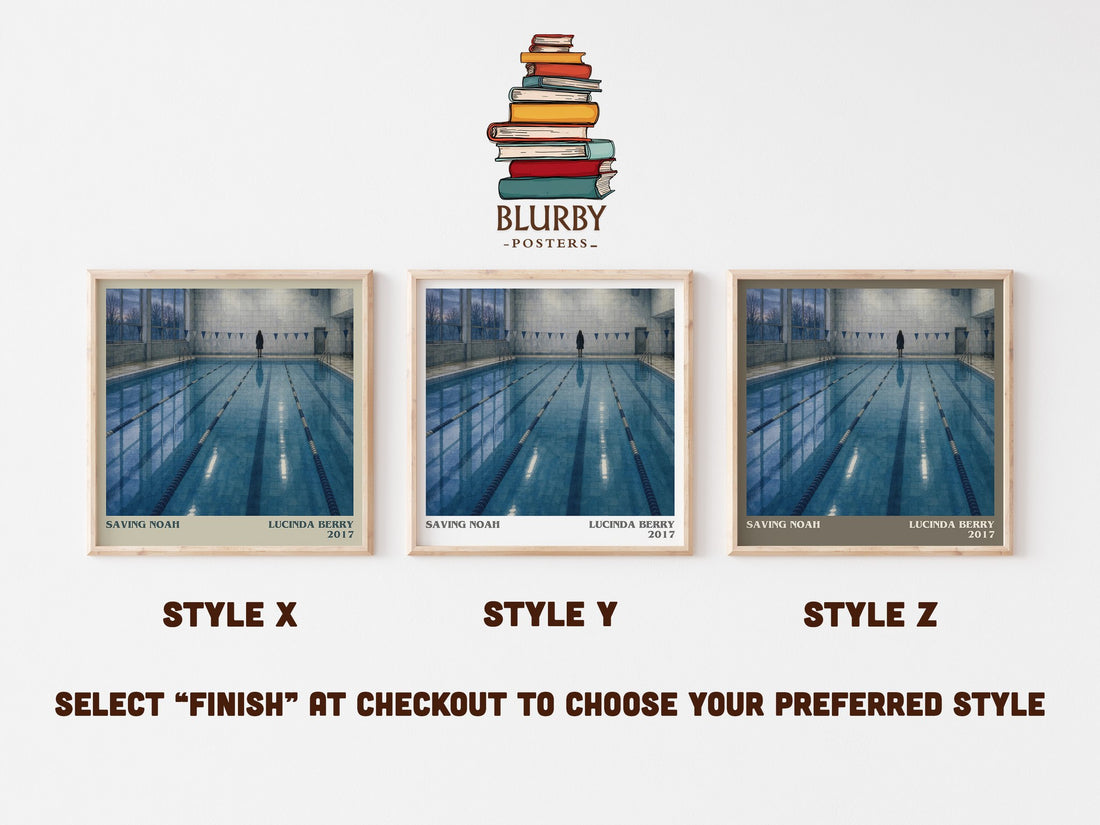Saving Noah literary print in frame leaning in hallway – thriller wall art (mockup)