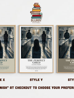 The Perfect Child bookish print in frame leaning in hallway – thriller wall art