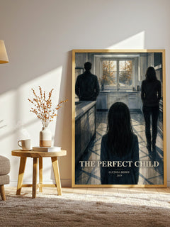 The Perfect Child watercolour print in frame leaning in hallway – thriller wall art