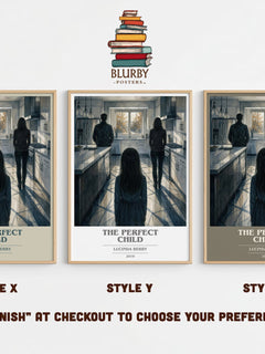 The Perfect Child book cover print in frame leaning in hallway – thriller wall art