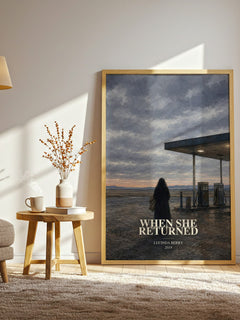 When She Returned watercolour print in frame leaning in hallway – thriller wall art