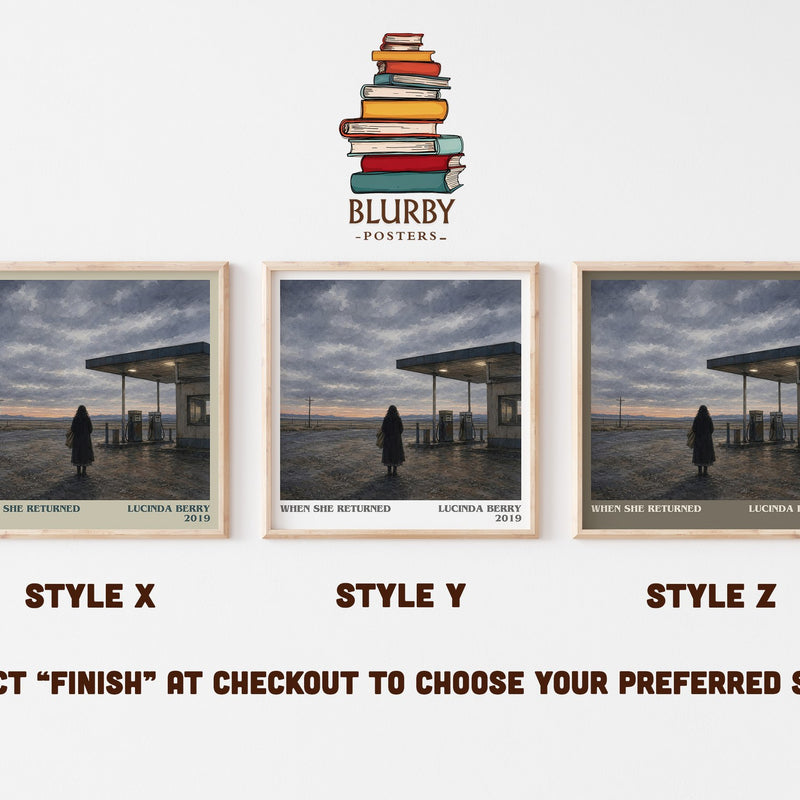 When She Returned literary print in frame leaning in hallway – thriller wall art