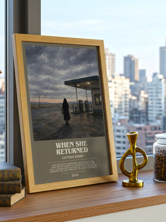 When She Returned bookish print framed by window – literary home decor