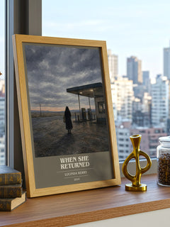 When She Returned book cover print framed by window – literary home decor