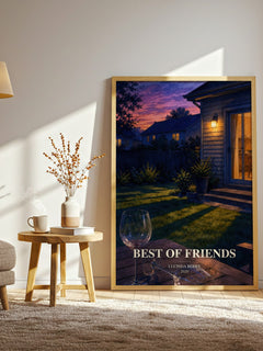 Best of Friends watercolour print in frame leaning in hallway – thriller wall art