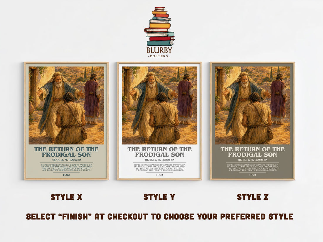 The Return of the Prodigal Son bookish print in frame leaning in hallway – memoir wall art (mockup)