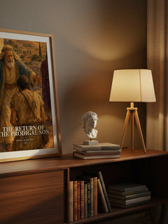 The Return of the Prodigal Son watercolour print on bookshelf – Henri J. M. Nouwen fan gift