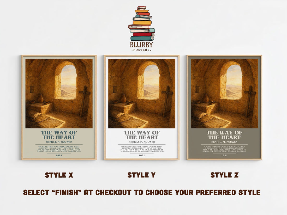 The Way of the Heart bookish print in frame leaning in hallway – non fiction wall art (mockup)