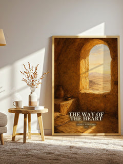 The Way of the Heart watercolour print in frame leaning in hallway – non fiction wall art