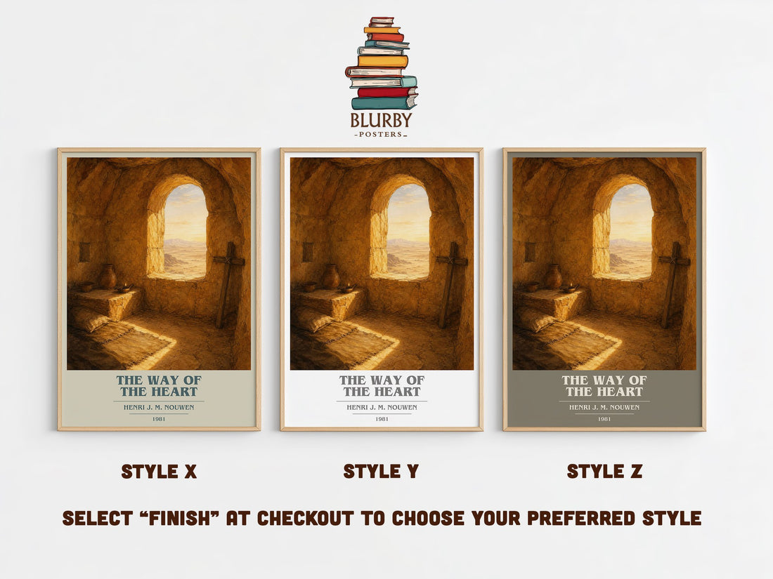 The Way of the Heart book cover print in frame leaning in hallway – non fiction wall art (mockup)