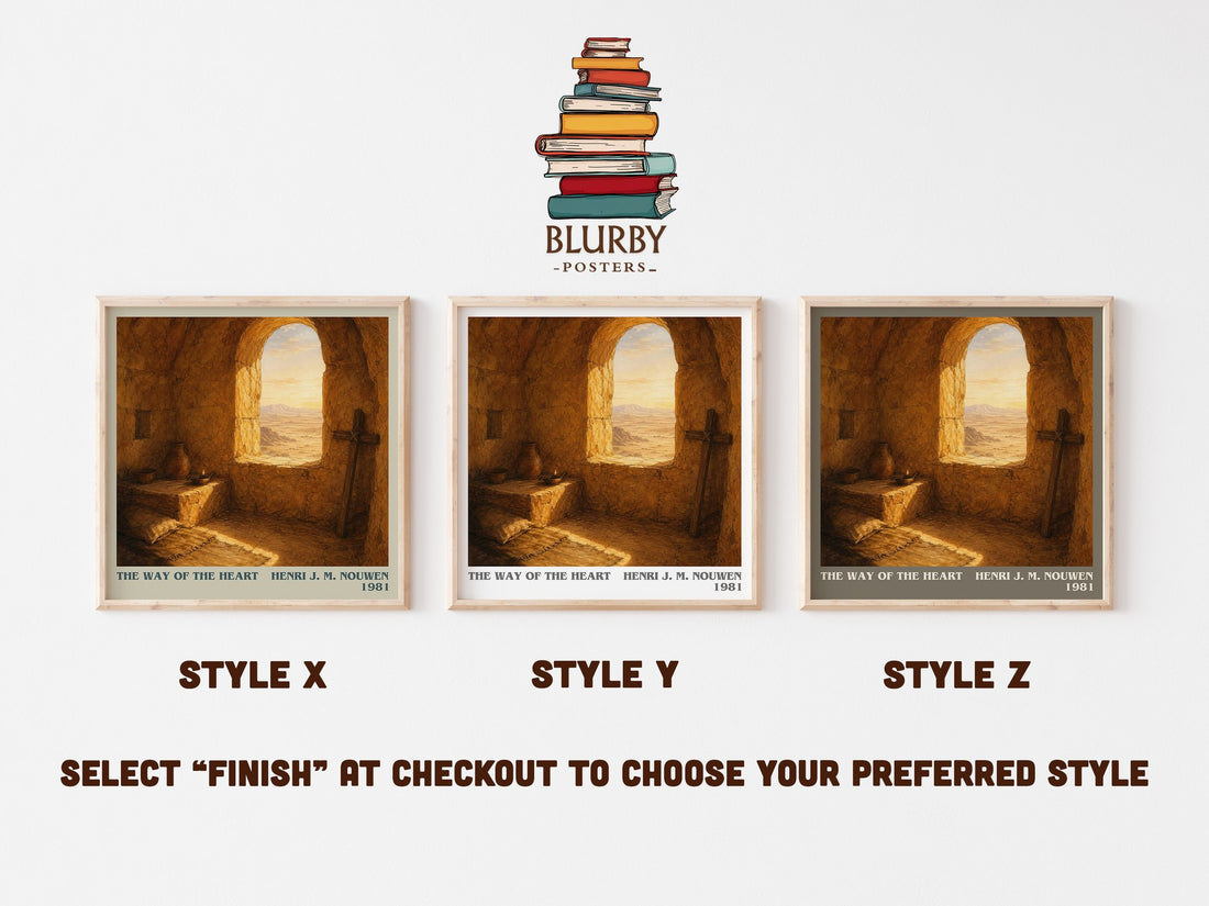 The Way of the Heart literary print in frame leaning in hallway – non fiction wall art (mockup)