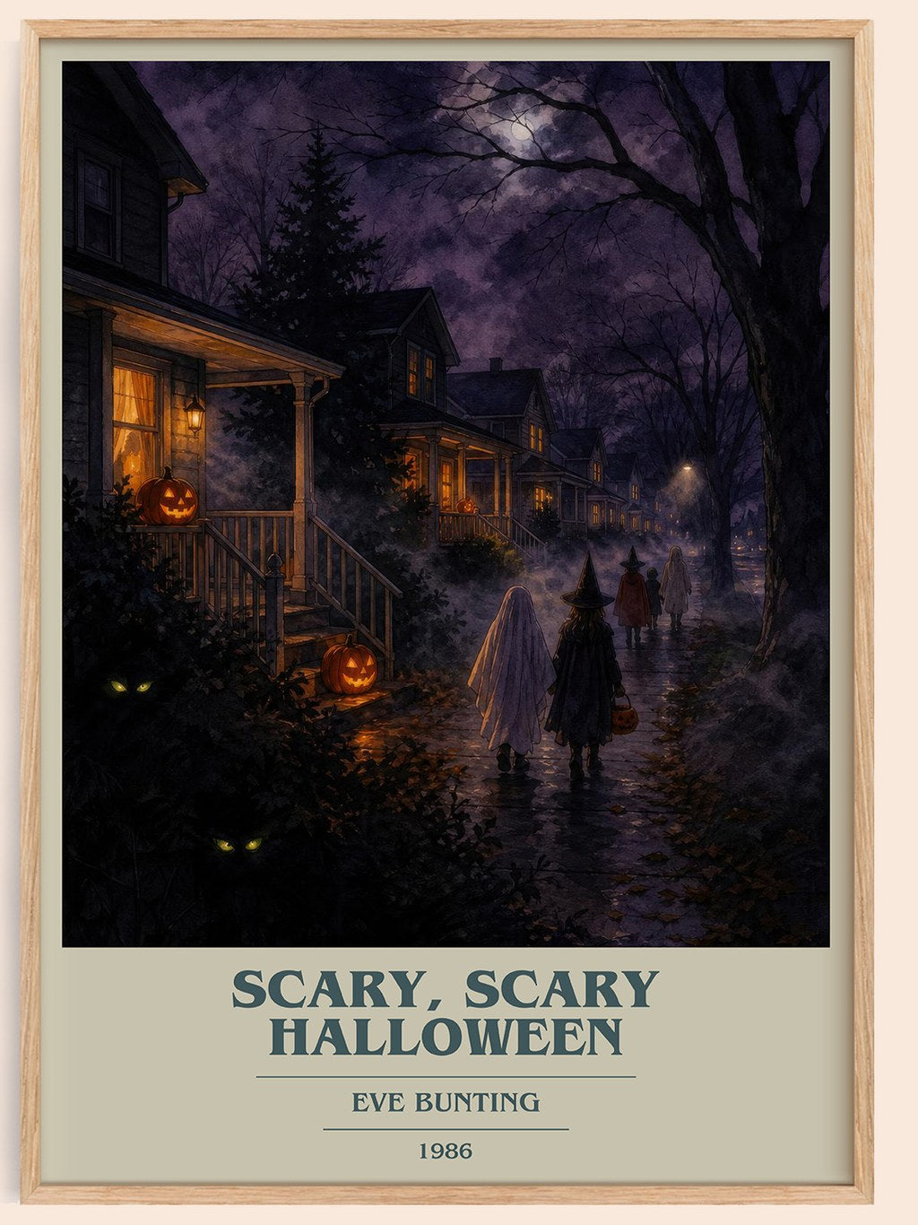 Scary, Scary Halloween book cover book poster by Eve Bunting – framed literary art print