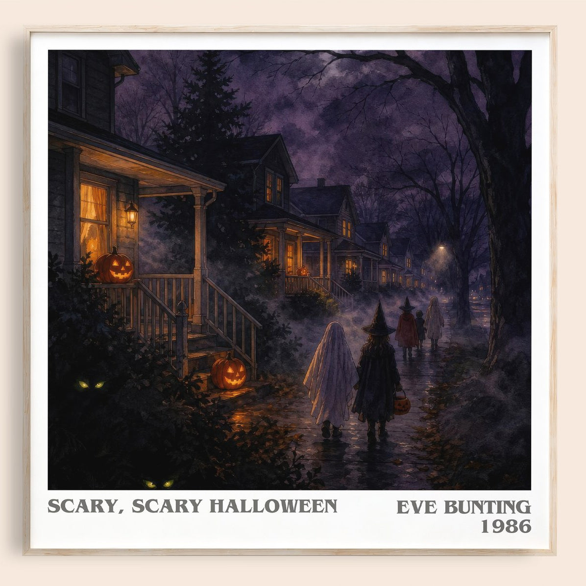 Scary, Scary Halloween literary book poster by Eve Bunting – framed literary art print