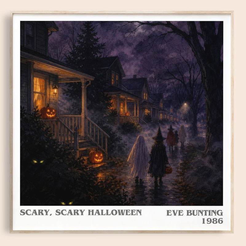 Scary, Scary Halloween literary book poster by Eve Bunting – framed literary art print