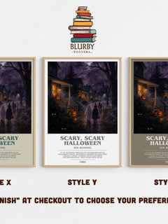 Scary, Scary Halloween bookish print in frame leaning in hallway – childrens wall art