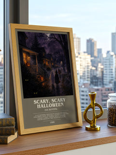 Scary, Scary Halloween bookish print framed by window – literary home decor