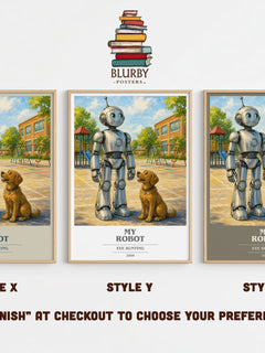 My Robot book cover print in frame leaning in hallway – childrens wall art