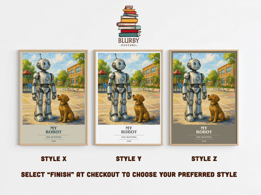My Robot book cover print in frame leaning in hallway – childrens wall art (mockup)