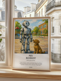 My Robot bookish poster colour and style options – Eve Bunting book art