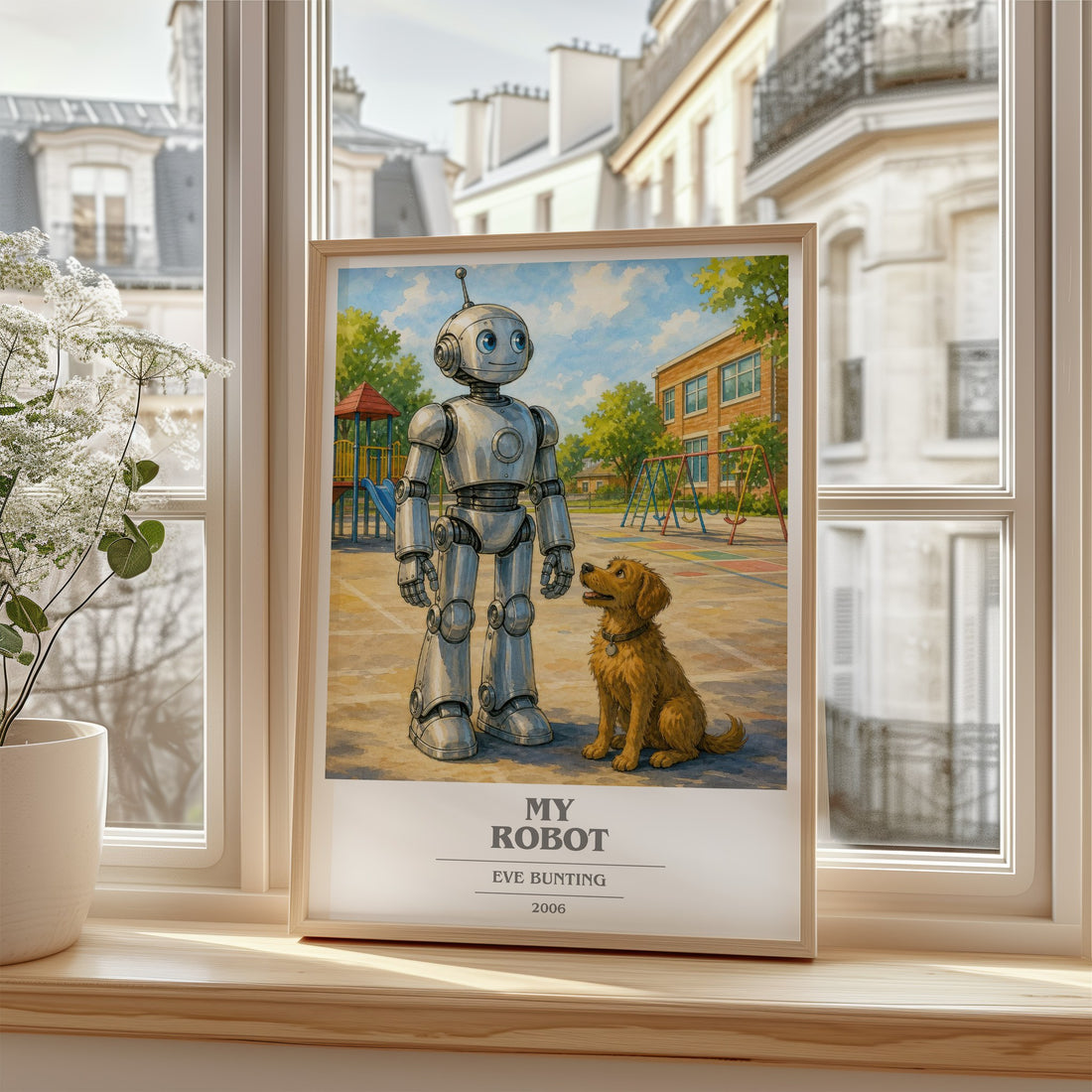 My Robot book cover poster colour and style options – Eve Bunting book art
