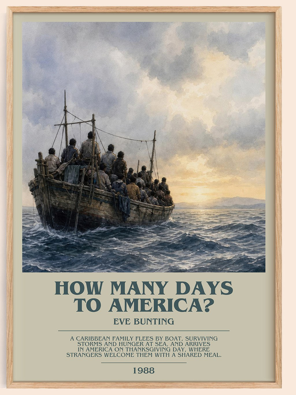 How Many Days to America? bookish book poster by Eve Bunting – framed literary art print