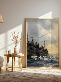 How Many Days to America? watercolour print in frame leaning in hallway – childrens wall art