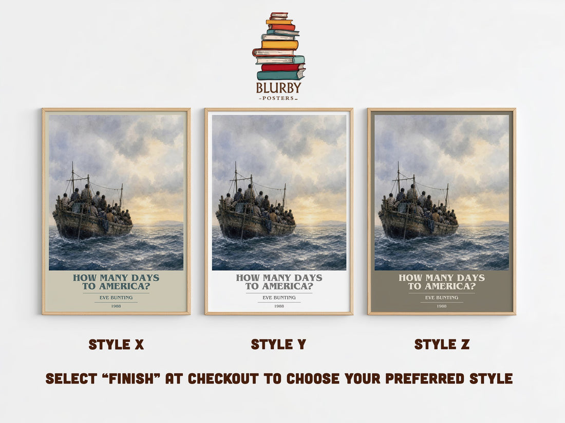 How Many Days to America? book cover print in frame leaning in hallway – childrens wall art (mockup)