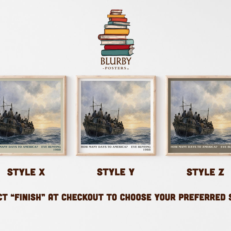 How Many Days to America? literary print in frame leaning in hallway – childrens wall art