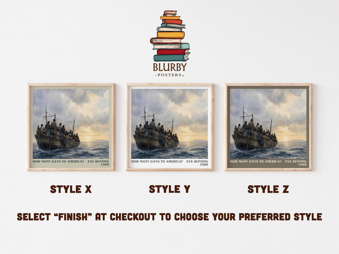 How Many Days to America? literary print in frame leaning in hallway – childrens wall art (mockup)